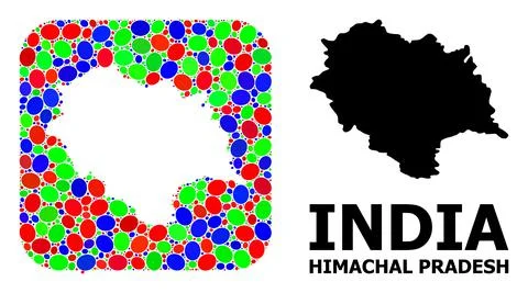 Mosaic Stencil and Solid Map of Himachal Pradesh State 스톡 일러스트