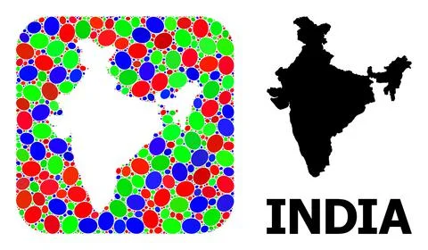 Mosaic Stencil and Solid Map of India Stock Illustration