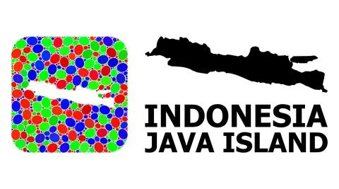 Mosaic Stencil and Solid Map of Java Island Stock Illustration
