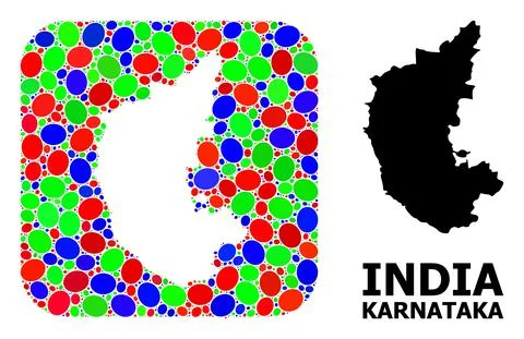 Mosaic Stencil and Solid Map of Karnataka State 스톡 일러스트