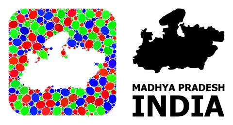 Mosaic Stencil and Solid Map of Madhya Pradesh State 스톡 일러스트