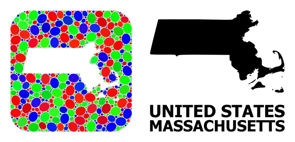 Mosaic Stencil and Solid Map of Massachusetts State Stock Illustration