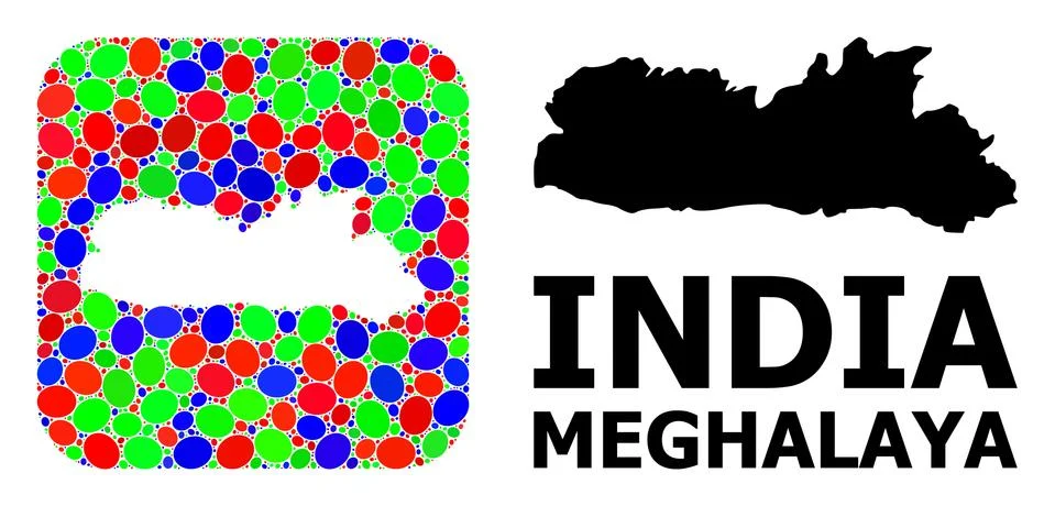 Mosaic Stencil and Solid Map of Meghalaya State 스톡 일러스트