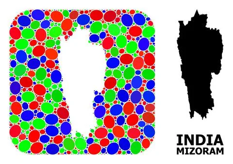 Mosaic Stencil and Solid Map of Mizoram State 스톡 일러스트