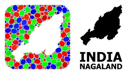 Mosaic Stencil and Solid Map of Nagaland State 스톡 일러스트