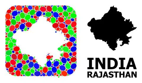 Mosaic Stencil and Solid Map of Rajasthan State 스톡 일러스트