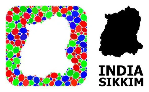 Mosaic Stencil and Solid Map of Sikkim State 스톡 일러스트