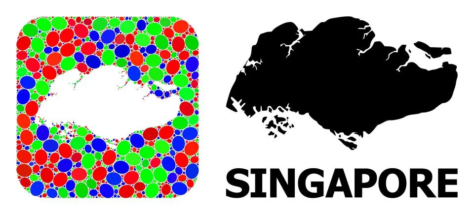 Mosaic Stencil and Solid Map of Singapore Stock Illustration