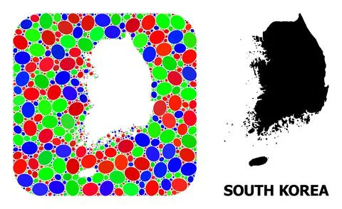 Mosaic Stencil and Solid Map of South Korea Stock Illustration