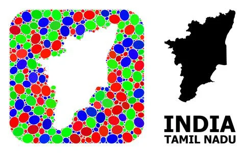 Mosaic Stencil and Solid Map of Tamil Nadu State 스톡 일러스트