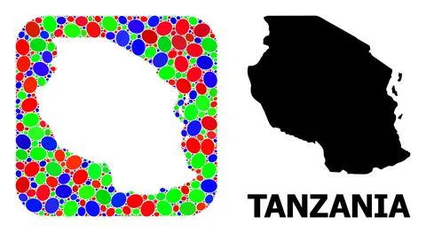 Mosaic Stencil and Solid Map of Tanzania Illustrazione stock