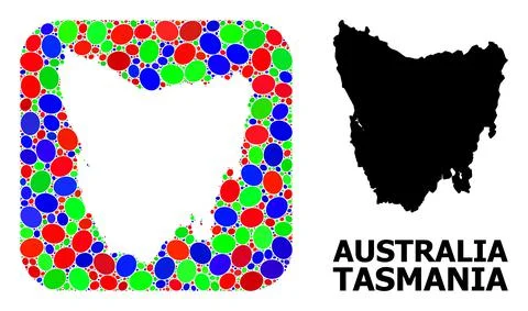 Mosaic Stencil and Solid Map of Tasmania Island Stock Illustration