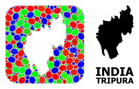 Mosaic Stencil and Solid Map of Tripura State 스톡 일러스트