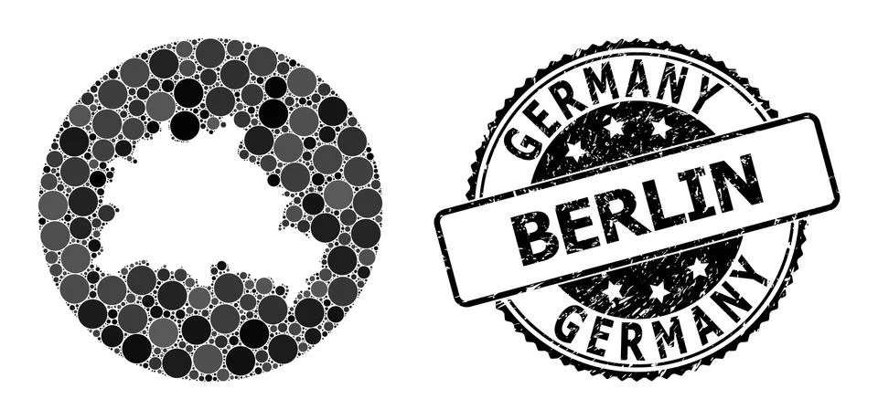 Mosaic Stencil Circle Map of Berlin City and Grunge Stamp Stock Illustration