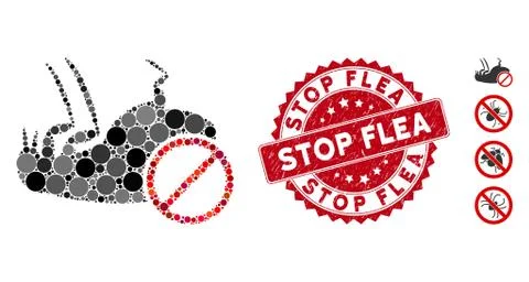 Mosaic Stop Flea Icon with Grunge Stop Flea Seal Illustrazione stock