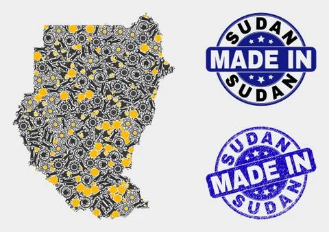 Mosaic Sudan Map of Technology Elements and Made In Grunge Seal Stock Illustration
