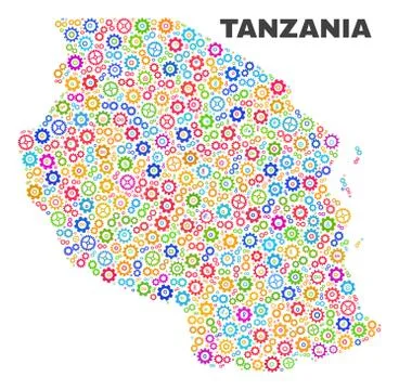 Mosaic Tanzania Map of Cogwheel Elements Illustrazione stock