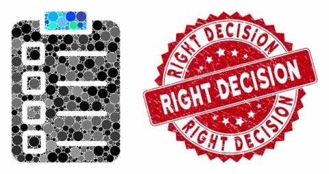 Mosaic Test Tasks with Scratched Right Decision Stamp Stock Illustration
