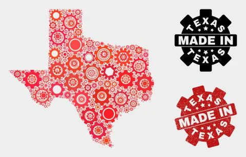 Mosaic Texas State Map of Cog Elements and Grunge Stamp Stock Illustration