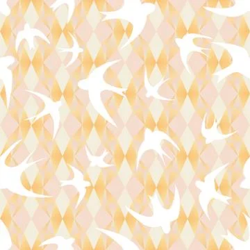 Mosaic texture with swallows Stock Illustration