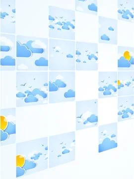 Mosaic theme. Good weather background. Blue sky with clouds. Vector Illustrazione stock