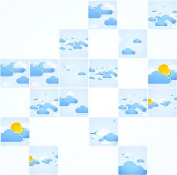 Mosaic theme. Good weather background. Blue sky with clouds. Vector イラスト素材