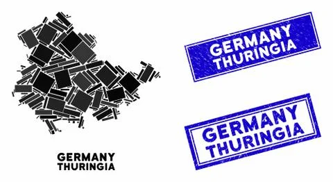 Mosaic Thuringia Land Map and Distress Rectangle Watermarks Illustrazione stock