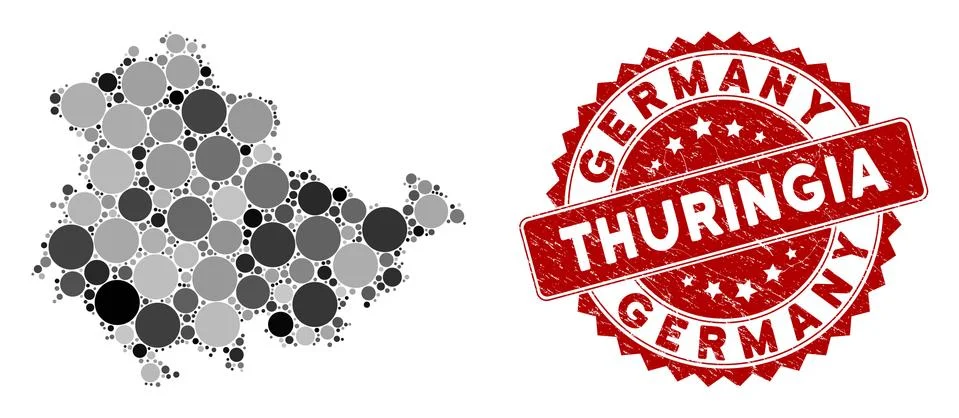 Mosaic Thuringia Land Map and Distress Circle Stamp Illustrazione stock