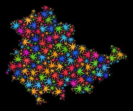 Mosaic Thuringia Land Map of Colored Hemp Leaves Illustrazione stock