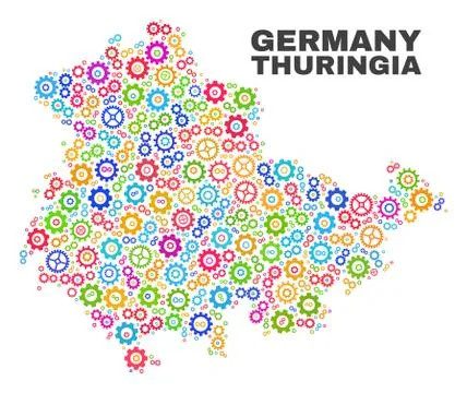 Mosaic Thuringia Land Map of Gearwheel Items Illustrazione stock