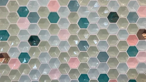 Mosaic tiles ceramic art background. Wall pattern colorful hexagon mosaic Stock Footage 335244871