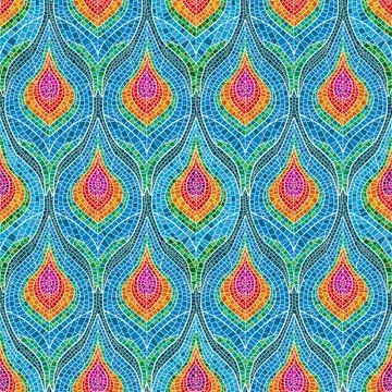 Mosaic tiles peacock feathers pattern vector illustration 스톡 일러스트