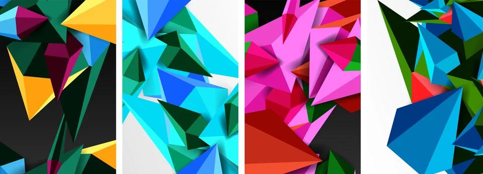 Mosaic triangles poster geometric abstract background set Stock Illustration