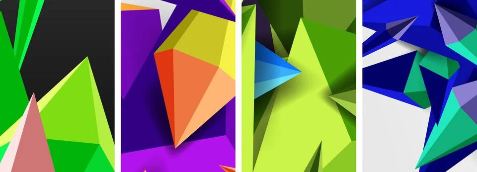 Mosaic triangles poster geometric abstract background set Stock Illustration