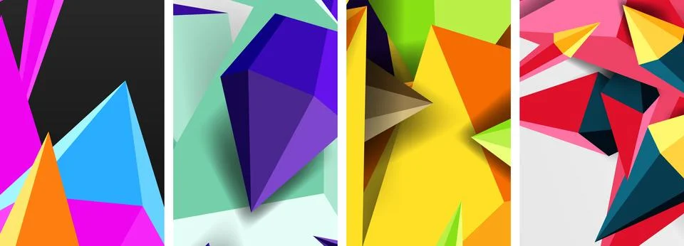 Mosaic triangles poster geometric abstract background set Stock Illustration