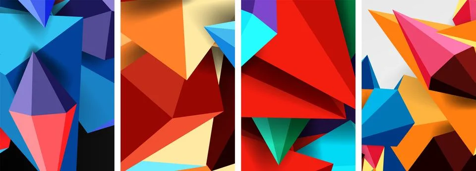 Mosaic triangles poster geometric abstract background set Stock Illustration