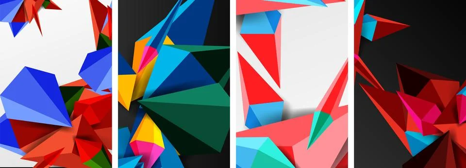 Mosaic triangles poster geometric abstract background set Stock Illustration