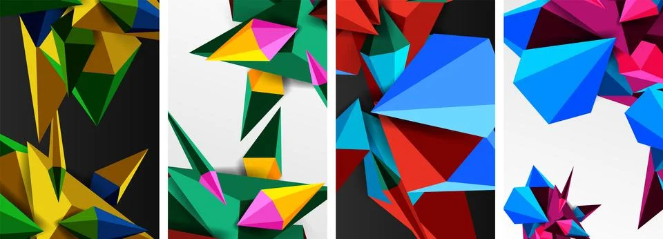 Mosaic triangles poster geometric abstract background set Stock Illustration