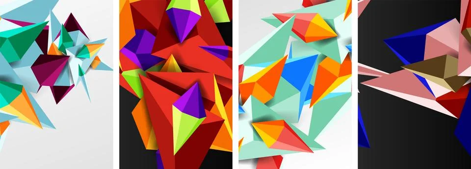 Mosaic triangles poster geometric abstract background set Stock Illustration