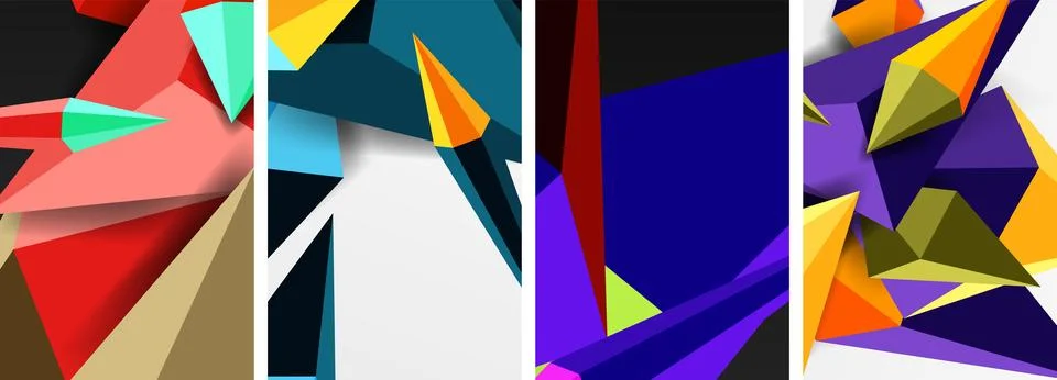Mosaic triangles poster geometric abstract background set Stock Illustration