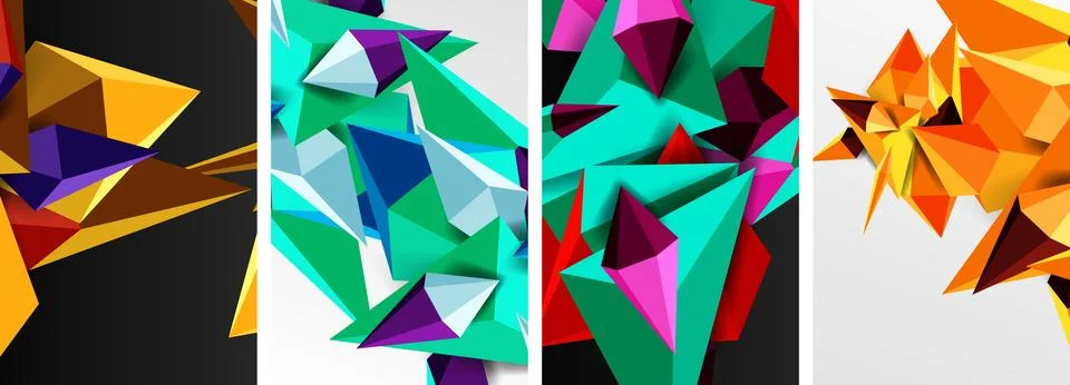 Mosaic triangles poster geometric abstract background set Stock Illustration