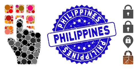 Mosaic Type Password Icon with Textured Philippines Stamp Illustrazione stock