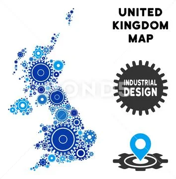 Mosaic United Kingdom Map of Gears Stock Illustration