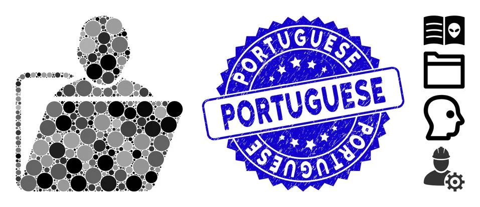 Mosaic User Folder Icon with Textured Portuguese Seal Stock Illustration