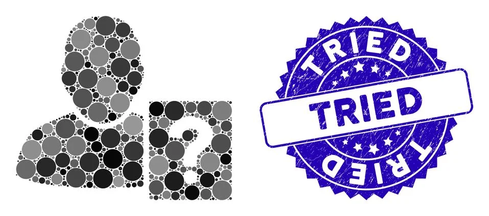 Mosaic User Status Question Icon with Distress Tried Stamp 스톡 일러스트