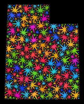 Mosaic Utah State Map of Colored Marijuana Leaves Stock Illustration