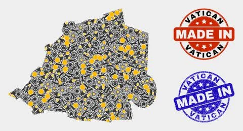 Mosaic Vatican Map of Production Elements and Made In Grunge Seal Illustrazione stock