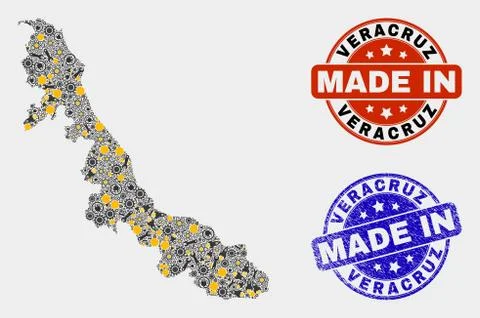 Mosaic Veracruz State Map of Technology Elements and Made In Grunge Stamp Stock Illustration