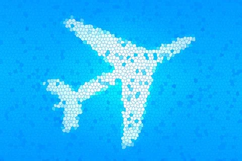 Mosaic, white plane on a blue background, stained glass Stock Illustration