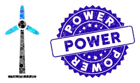 Mosaic Wind Power Generator Icon with Scratched Power Seal Illustrazione stock
